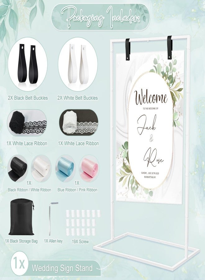 أور ورم حامل لافتة ترحيبية لحفل زفاف OurWarm White، حامل لافتة ترحيبية قابل للتعديل، حامل معدني بطول 68.9 بوصة للافتات الزفاف، وأعياد الميلاد، وحفلات استقبال المولود، وحفلات الكشف عن جنس المولود، والفعاليات التجارية - Image 4